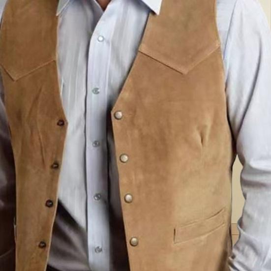 Мужской жилет, пальто без воротника, V-образный вырез, без рукавов, однобортный однотонный жилет с карманами, жилет в стиле Старого Запада, деловой пиджак