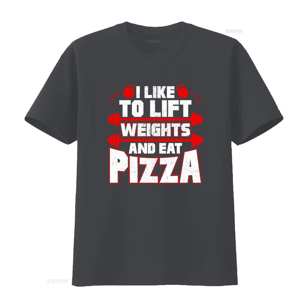 Funny Gym Workout Lift Weights Eat Pizza Slogan Print Casual T Shirt vintage Washed fashion Comfortable Versatile