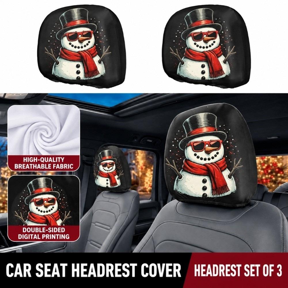 2PCS Stretchable Car Headrest Cover Car Headrest Protector Christmas Holiday Car Interior