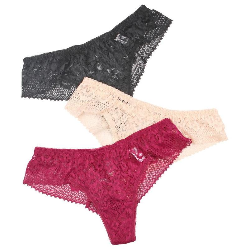 Sexy Mid-waist Lace Panties with Hollow Back Embroidery for Women