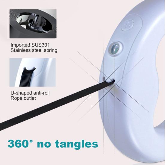 360 Degree Anti-Slip Handle Retractable Small Medium Dog Nylon Leash with LED
