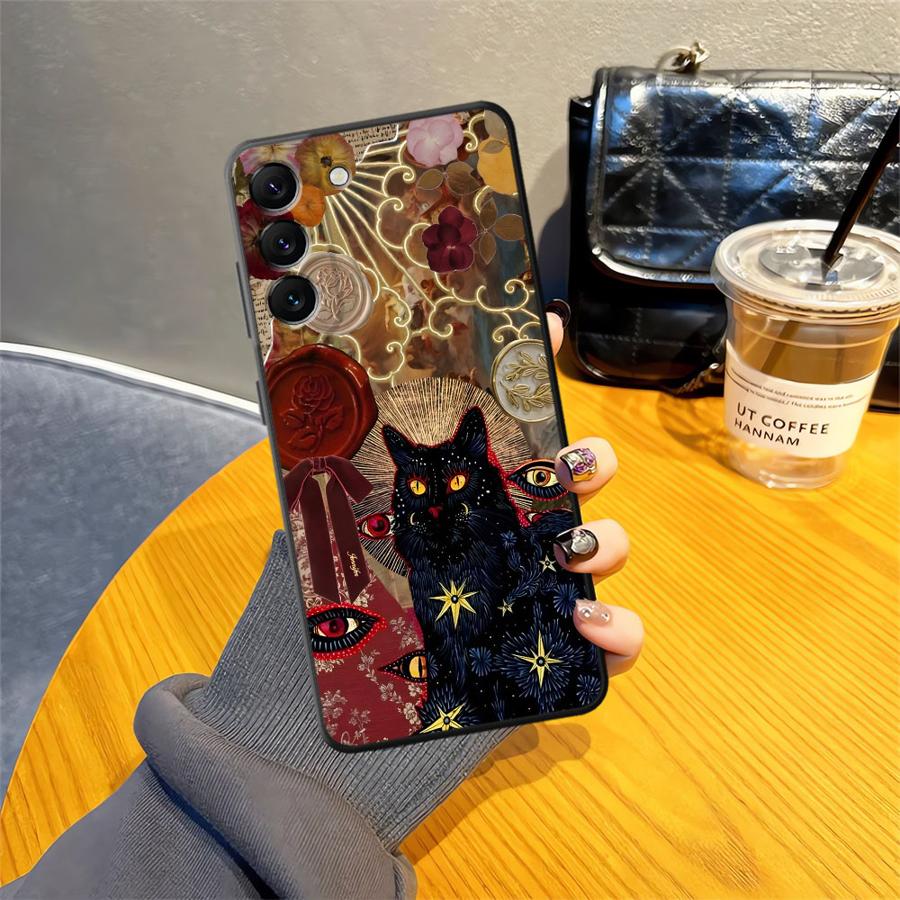 Черный Мягкий Чехол для Телефона для Samsung Galaxy A50 A17 A06 A20 A13 A70 A30 A15 A10 A12 A05 A04 A40 A16 Мультяшный Кот