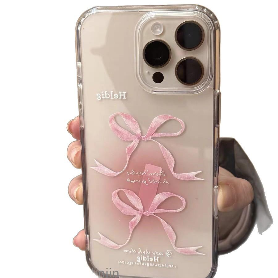 Прозрачный жесткий чехол с розовым бантом для iPhone 16 Pro/17 Pro Max