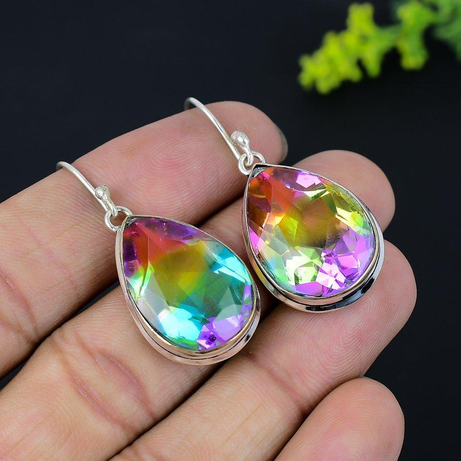 Bi-Color Tourmaline Gemstone 925 Sterling Silver Gift Jewelry Earring 1.77" J5e26