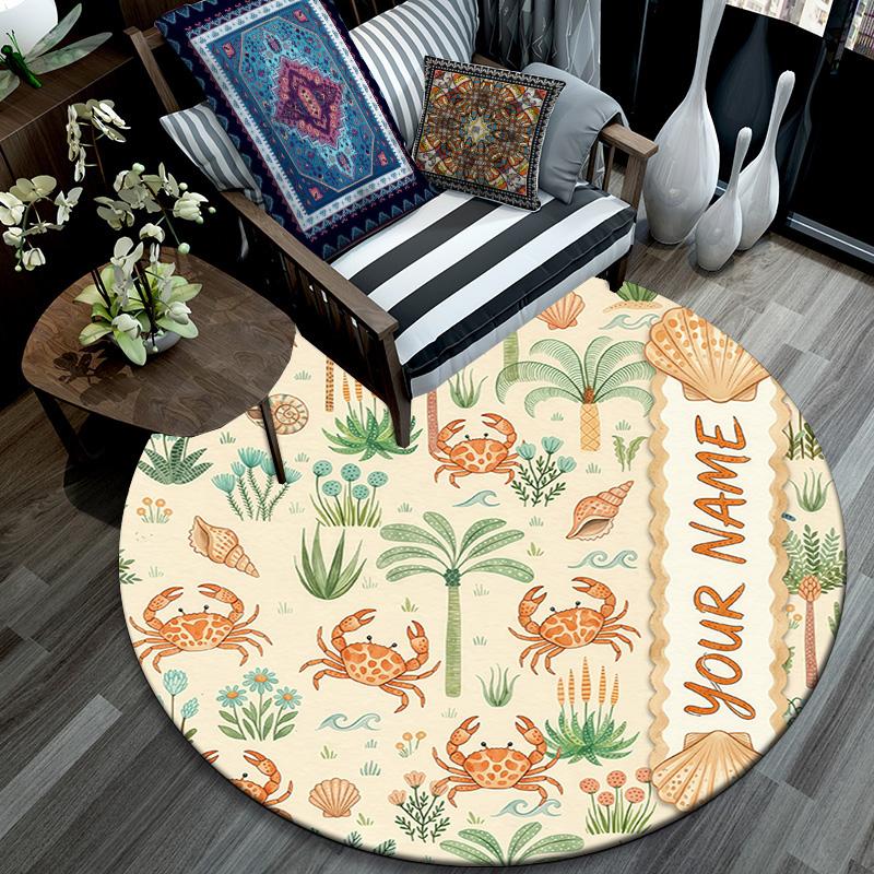 Custom Name Custom Wildlife Round Area Rug,Carpet Rug for Living Room Bedroom Sofa Playroom Decor,Non-slip Floor Mat