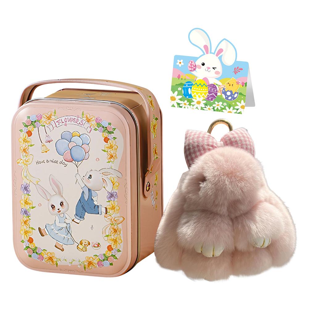 Bunny Pendant Keychain with Tin Box Rabbit Shape Fur Keychain Fluffy Bag Car Charm Key Ring Jewelry For Car Bags Backpacks Gift