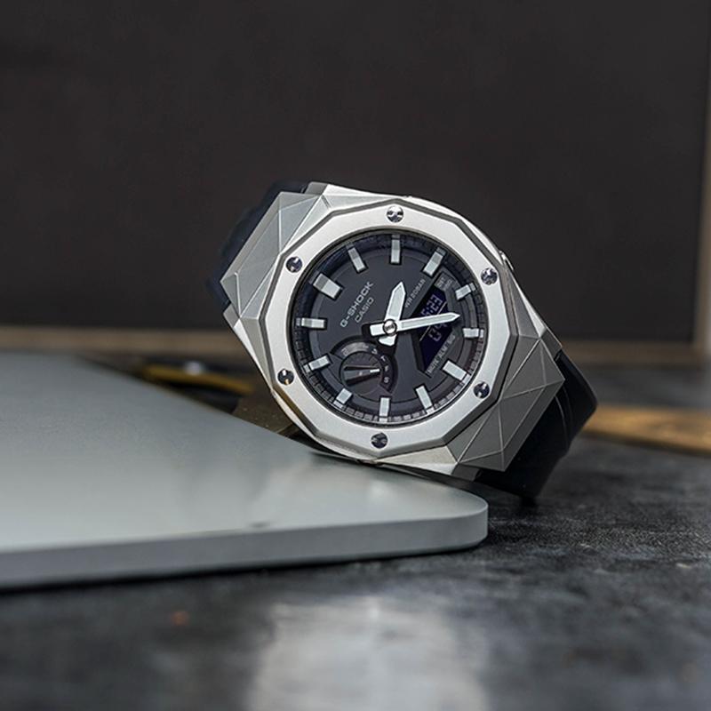 Casio Мужские часы с двойным дисплеем (жидкокристаллический/аналоговый) Серия Черные часы GA-2100-1A-