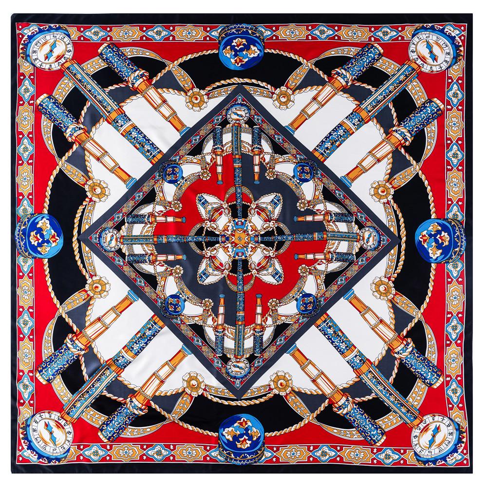 POBING Silk Scarf Women Scepte Print Square Scarves Wraps Large Bandana Luxury NecKerchief Hijabs Female Silk Foulards 130CM