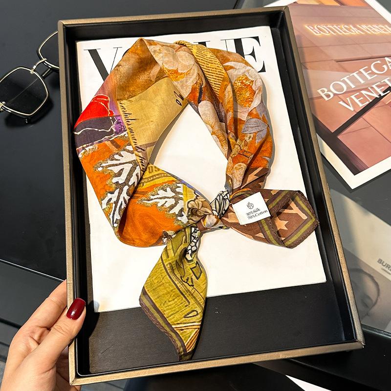 30% Silk 70% Cotton Scarf Women Square Neck Shawls Wraps for Ladies Foulard Scarves Pashmina Female Hijab Bandana Bufanda 70cm