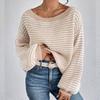 Women's Fall/Winter Loose One-line Shoulder Off-the-shoulder Knit Vintage Lantern Sleeve Striped Sweater
