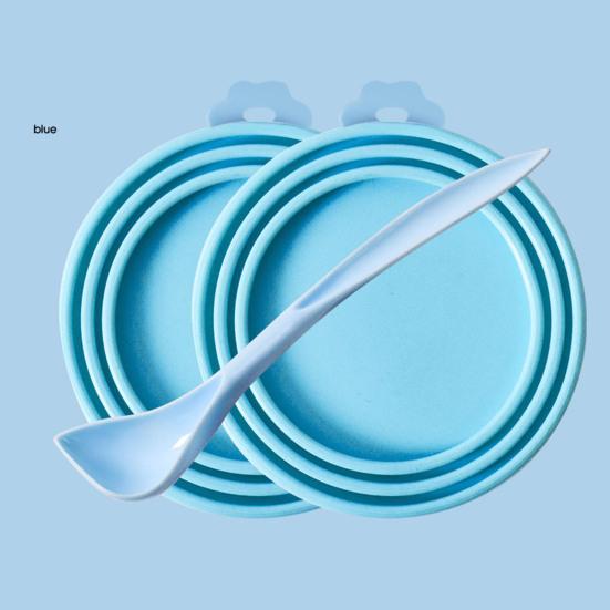 Pet Food Can Cover Reusable Silicone Sealed Can Cover with Spoon Fits 3 Standard Size Food Cans for Pet Food Cans or Canned Goods