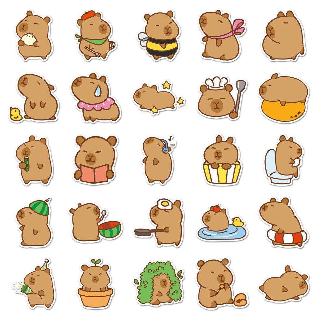 51 Cute Original Capybara Doodle Stickers: Hand-Drawn Animal Decor for Water Bottles, Phone Cases, and Luggage