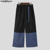 INCERUN Men Spring Elastic Waist Striped Patchwork Trousers Casual Wide Leg Pants