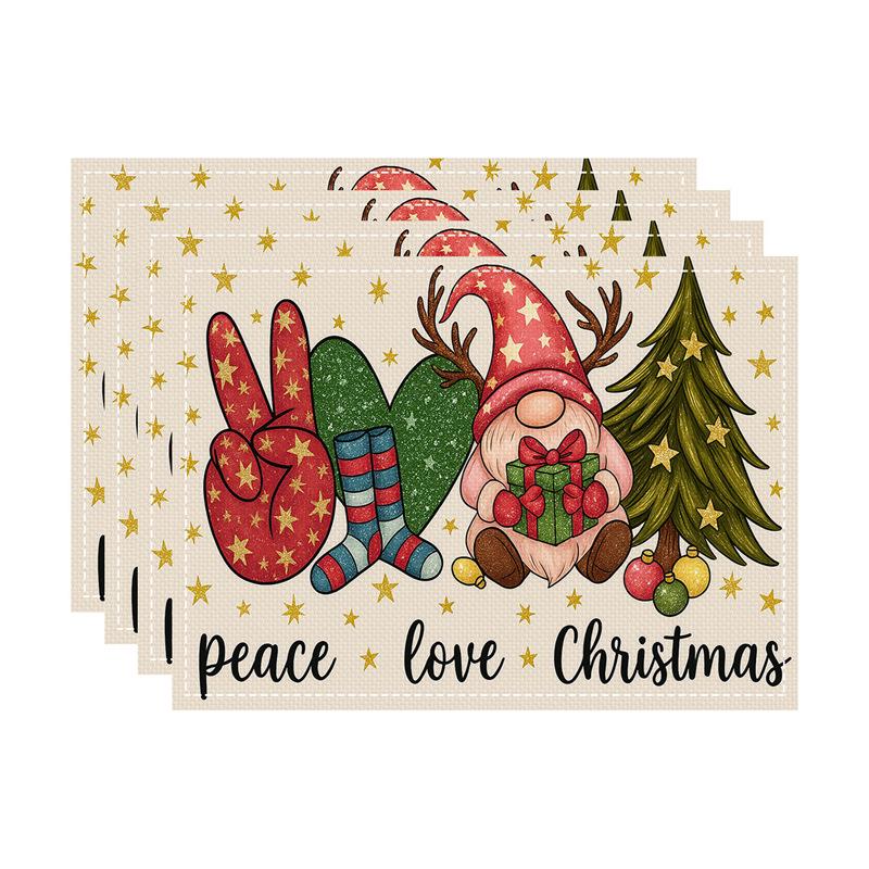 New Christmas Faux Linen Heat-Resistant Table Placemats - Rectangular Festive Dining Decor.