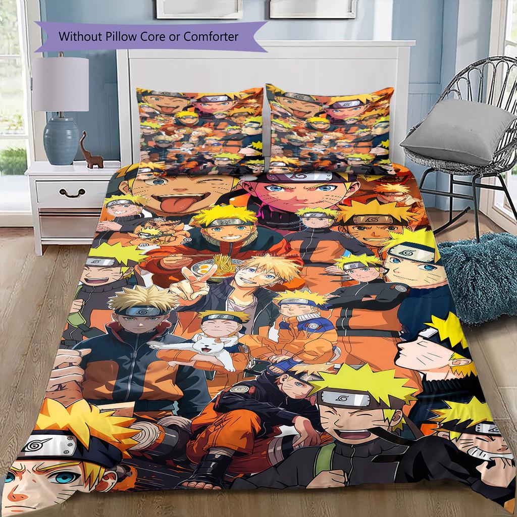 N-Narutos Evolution Pattern Bedding Quilt Set Quilt Cover Pillowcase Home Birthday Gift(1 * Duvet Cover + 2 * Pillowcase, Without Core)