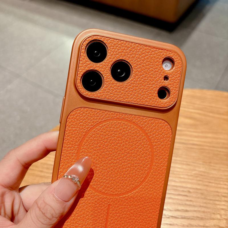 Роскошный кожаный чехол с узором личи для iPhone 17 16 15 14 13 Pro Max 16Pro Чехол с поддержкой беспроводной зарядки Magsafe