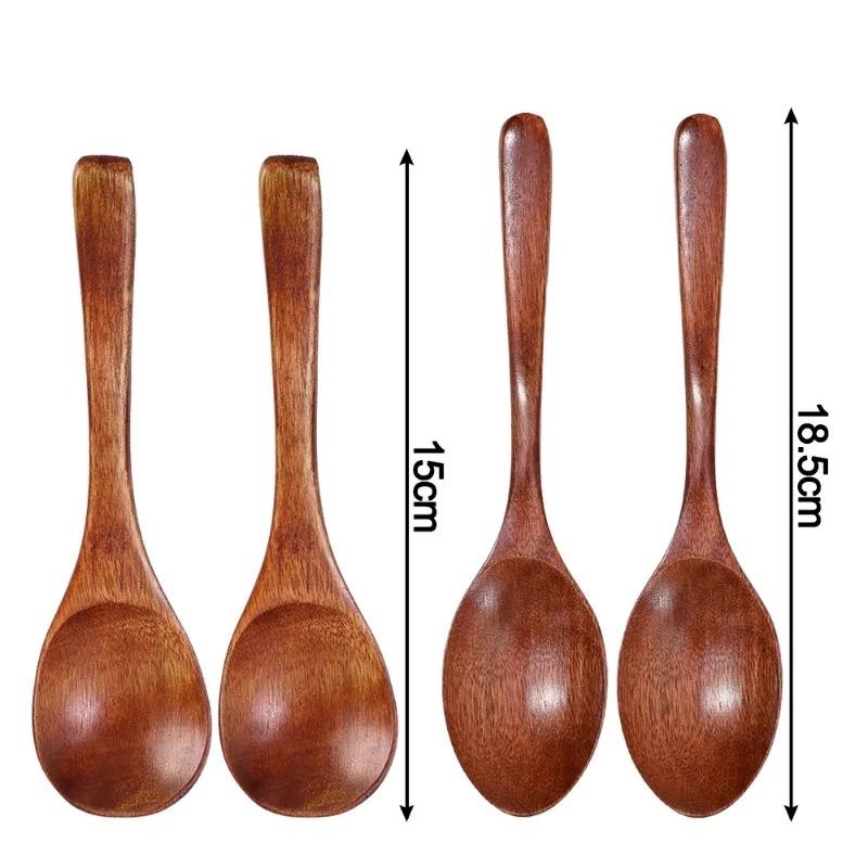 10/1Pcs Wooden Spoon Long Hand Soup Scoops Kitchen Spice Coffee Honey Stir Spoons Ellipse Ladle Sets Stirrer Teaspoons Tableware4