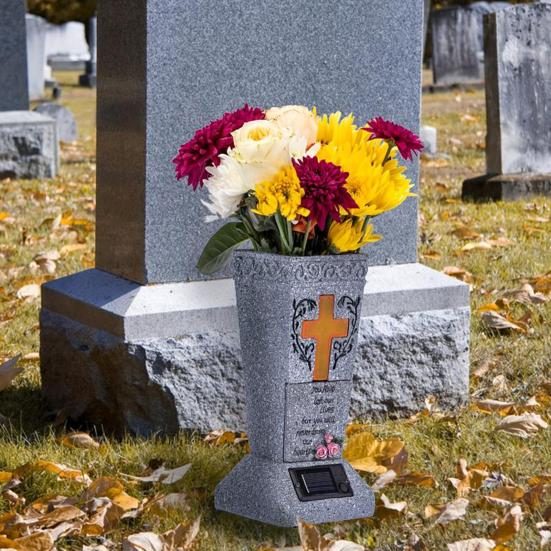 Солнечная cemetery ваза со светодиодом для надгробия, уличный держатель для искусственных свежих цветов, ваза для надгробия с шипом, памятные подарки на случай потери близкого человека