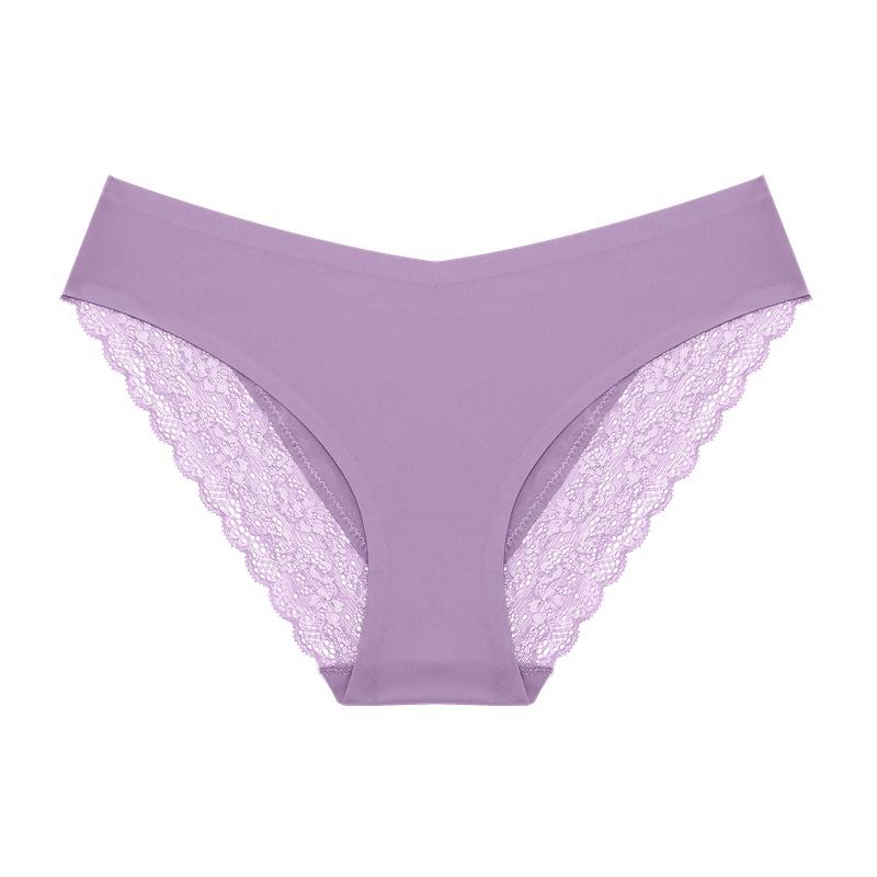 FINETOO Seamless Panty Lace Sexy Comfortable Briefs for Woman Low-waist Ice Silk Panties for Girl