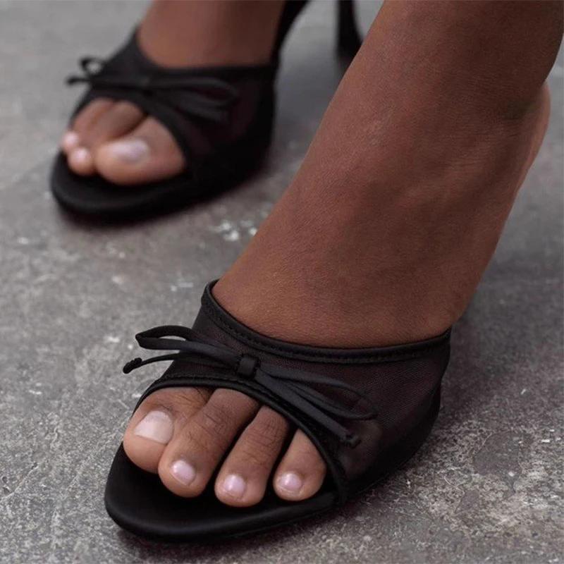 Fashion High Heels Women Slippers Elegant Sexy Bow Heeled Sandals Fashion Woman Shoes 2025 Summer Luxury Pumps Dress De Zapatos Mujer