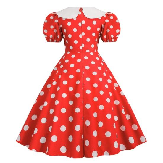 Женское праздничное платье Vinatge с большим подолом, контрастным цветом, точечным принтом, высокой талией, молнией сзади, короткими рукавами-пузырьками, кукольным воротником, 50-х, 60-х годов, свадебное платье принцессы для выпускного вечера