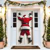 Рождественское украшение на дверь, забавный баннер с Санта-Клаусом для подвешивания на входную дверь, с надписью «Счастливого Рождества», зимний фон, вывеска для крыльца для внутреннего праздничного декора