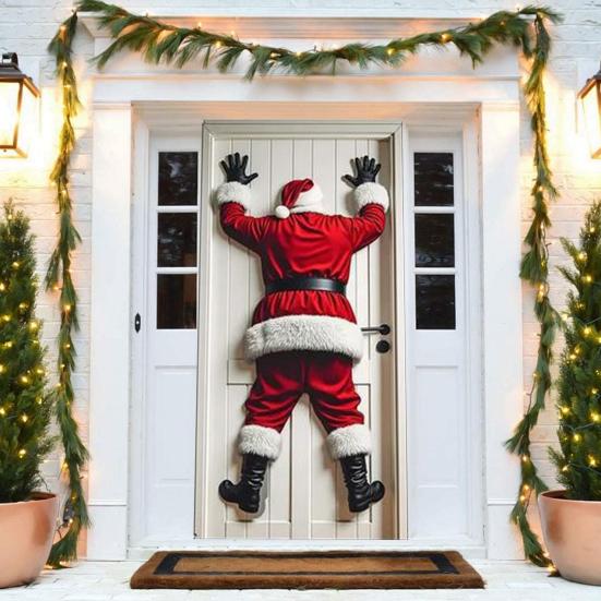 Рождественское украшение на дверь, забавный баннер с Санта-Клаусом для подвешивания на входную дверь, с надписью «Счастливого Рождества», зимний фон, вывеска для крыльца для внутреннего праздничного декора