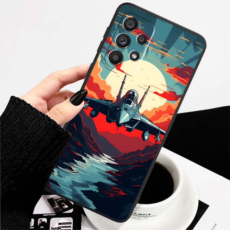 Модный узор с самолетами Для Samsung A73 A72 A71 A55 A54 A53 A52 A51 A13 A22 A16 A15 A12 A14 A26 A07 5G Черный чехол для телефона