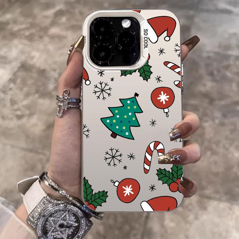 Для iPhone 17 16 15 14 13 12 11 Pro Max 17 Air 16E X XS XR Чехол С Рождеством Мультяшная Рождественская Елка Электрооцинкованный Серебристый Чехол