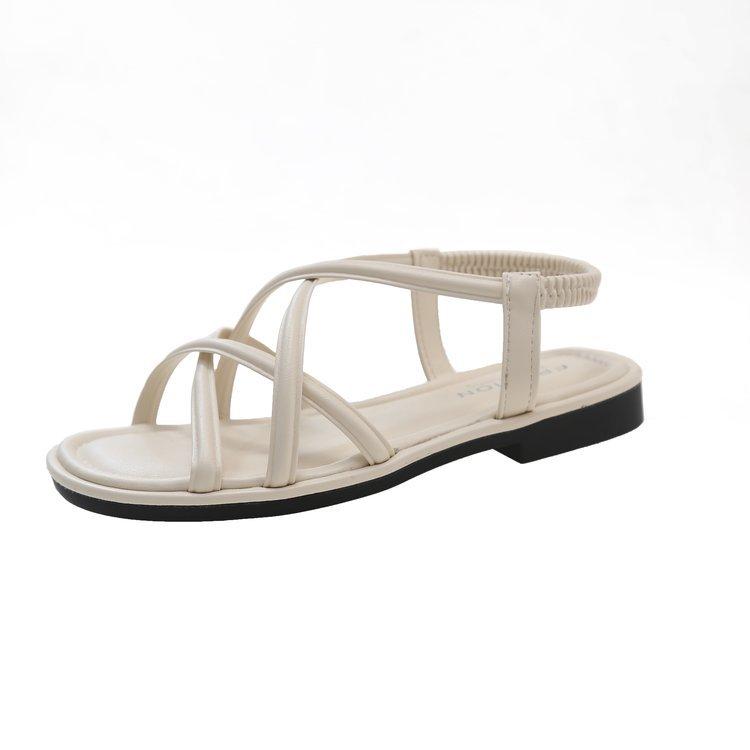 Мода Comemore 2025 Лето Новые Плоские Сандалии Женские Перекрестный Ремешок Открытый Носок Эластичная Женская Обувь Повседневные Однотонные Пляжные Мягкая Подошва Сандалии