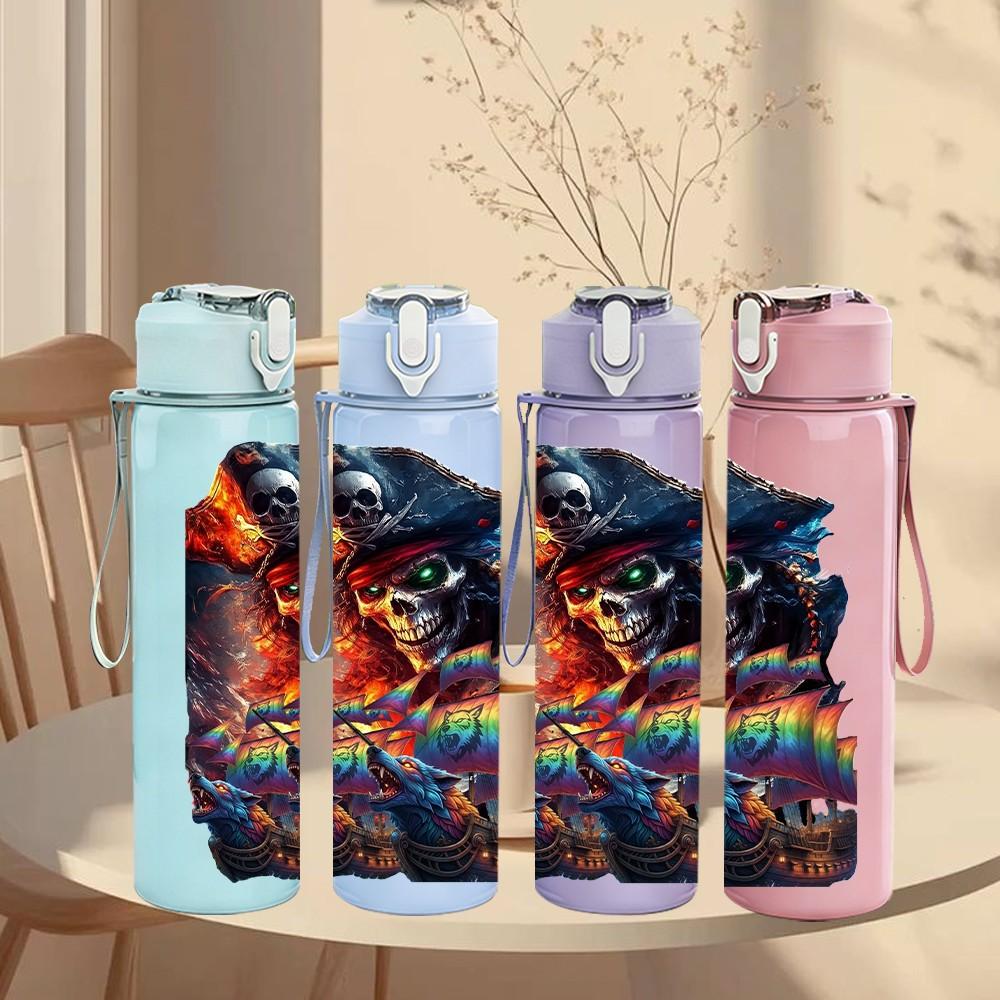 1PC Cyberpunk Robot Character Art Print 750ml Color Plastic Sports Water Bottle Leakproof Flip Straw Lid Suitable for Sports Office Home Use