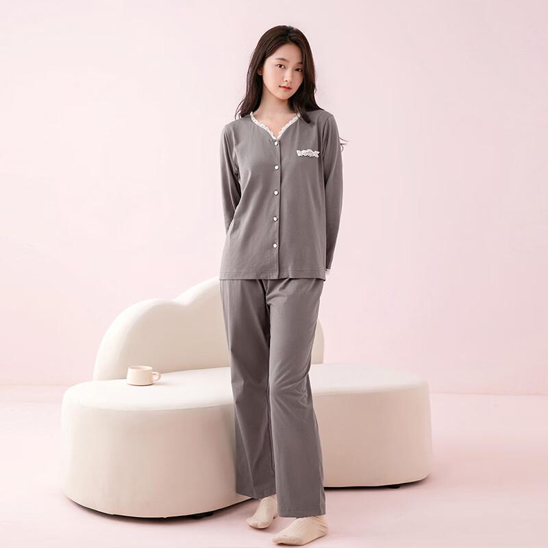 Fenteng Women's 100% Cotton Long-Sleeve V-Neck Pajama Set