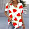 3D Watermelon Printed Women's V-neck Tee Shirts Summer Cool Short Sleeves Tops Fashion Casual Loose Pullovers Female T-shirts