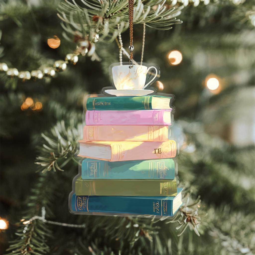 Рождественское 2D Плоское Украшение Форма Книги Дерево с Чашкой Кофе Звезда Праздничный Домашний Декор Уникальное Украшение в Литературном Стиле