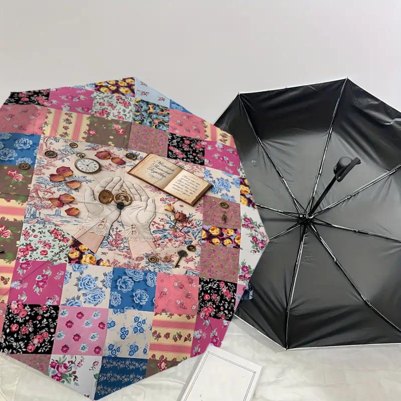 1PC Floral Patterns Vintage Umbrella-8-Rib Reinforced Portable Folding Travel Suitable for All Seasons Outdoor Daily Use Is an Ideal Choice -K0390