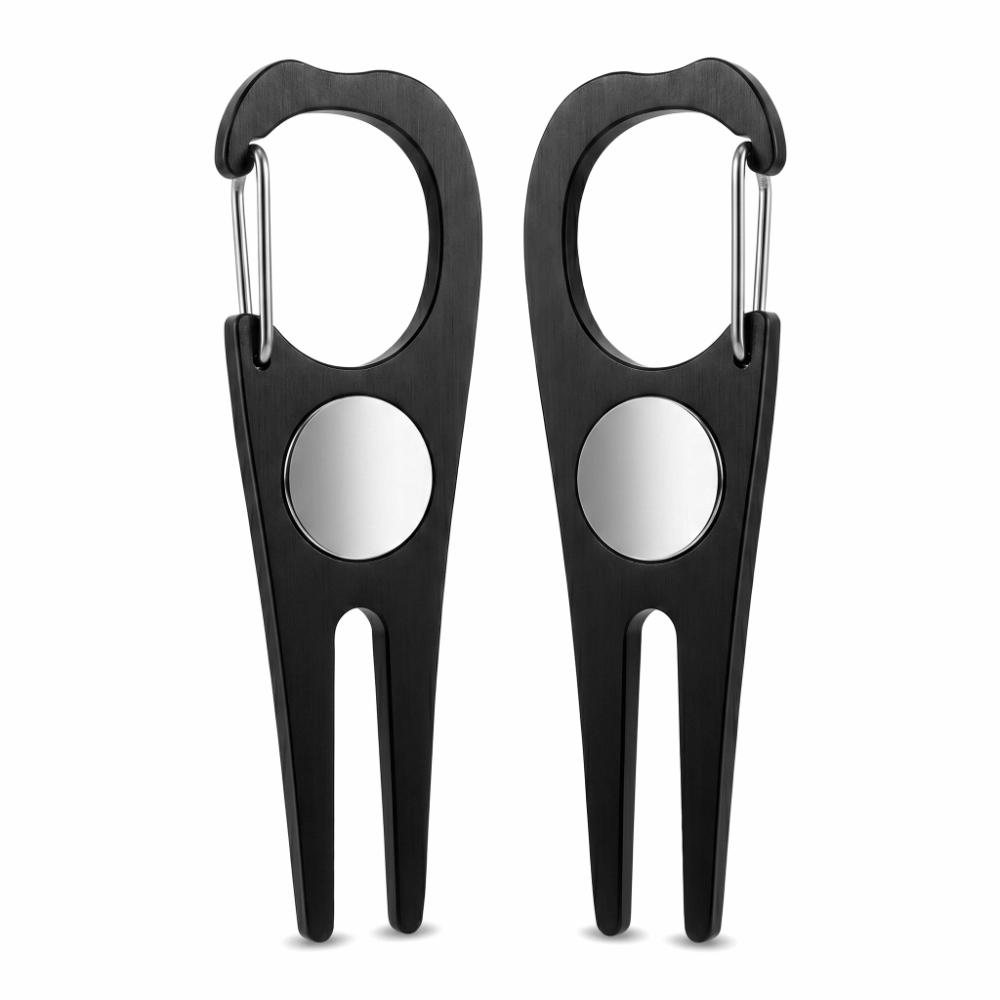 2PCS Foldable Design Golf Divot Tool Aluminum Alloy Shell Golf Fork Golf Course Care