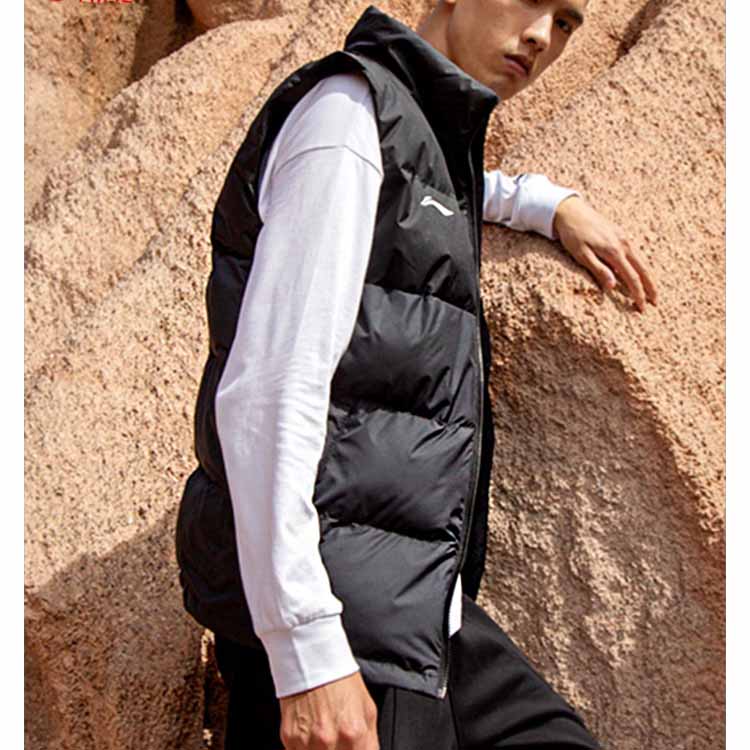 Li Ning однотонный повседневный жилет на молнии с воротником-стойкой, мужские жилеты, черный YMMT013-1