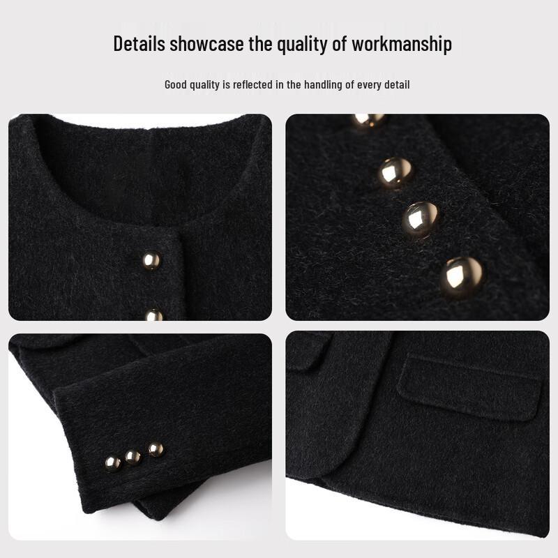 Handu Yishe Women's French Elegant Wool Blend Double-Sided Coat