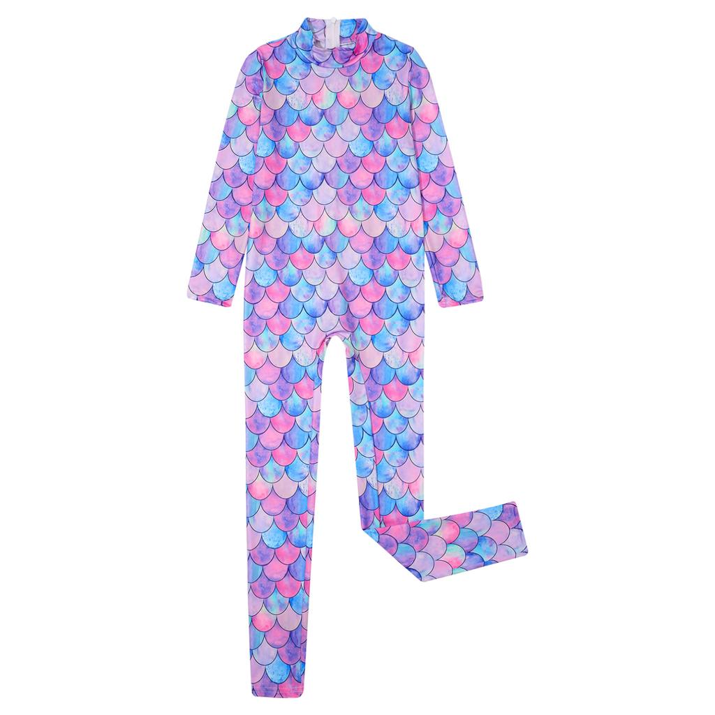 Гимнастический купальник для девочек, комбинезон русалки с длинными рукавами, боди, комбинезоны для акробатики, танцевальные балетные велосипедки