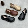 Handmade Genuine Leather Loafers Vintage Round Toe Flat Women's Slip-on Shoes