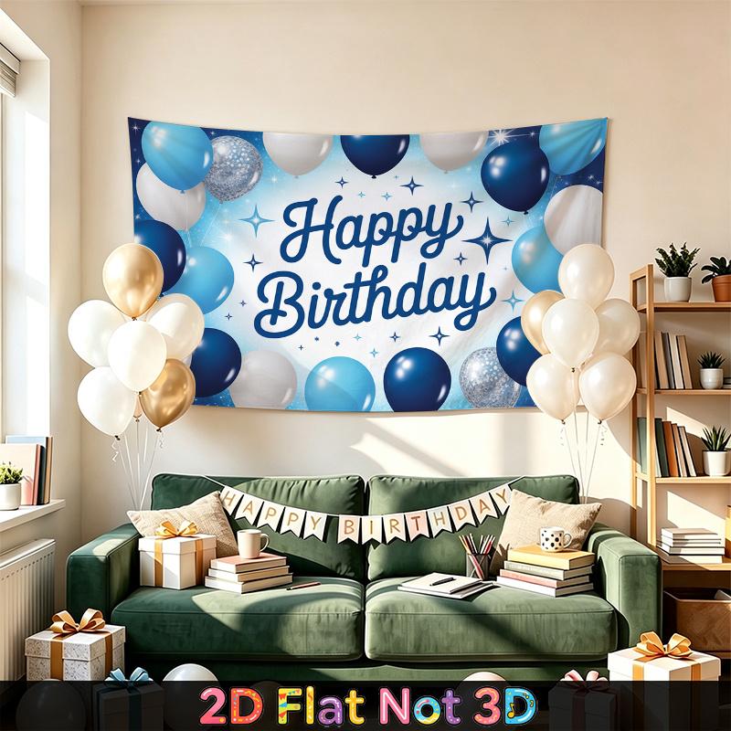 Party Backdrop Happy Birthday Birthday Blue Silver Photo Booth Background Front Door Decor