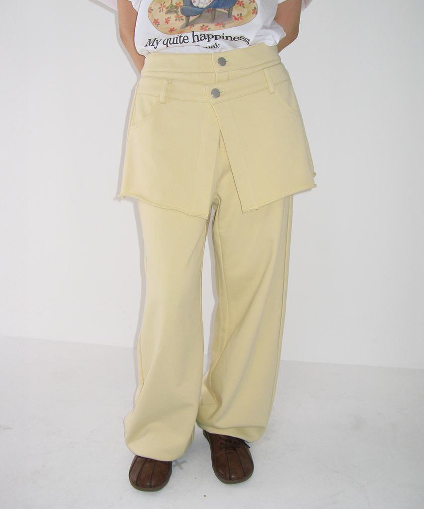 RONRON Skirt Layered Sweat Pants Soft Yellow