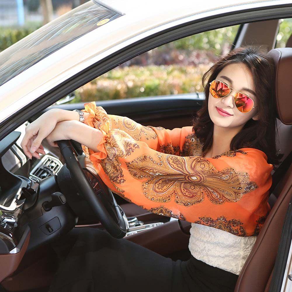Anti-UV Summer Outdoor Riding Women Floral Fashion Chiffon Arm Sleeve Shawl Sun Sleeve