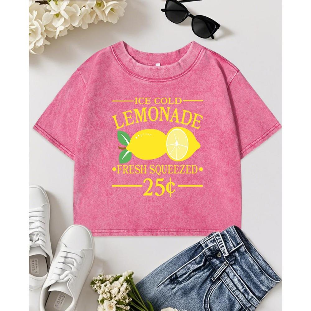 Ледяной лимонад свежего отжима Принт Женская стиранная облегающая уличная винтажная футболка с круглым вырезом Хлопковый топ