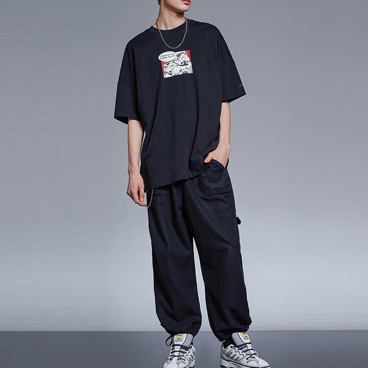 Li Ning X Star Wars Collaboration напечатанный круглый вырез свитер короткий рукав футболка мужские топы черный AHSR407-4