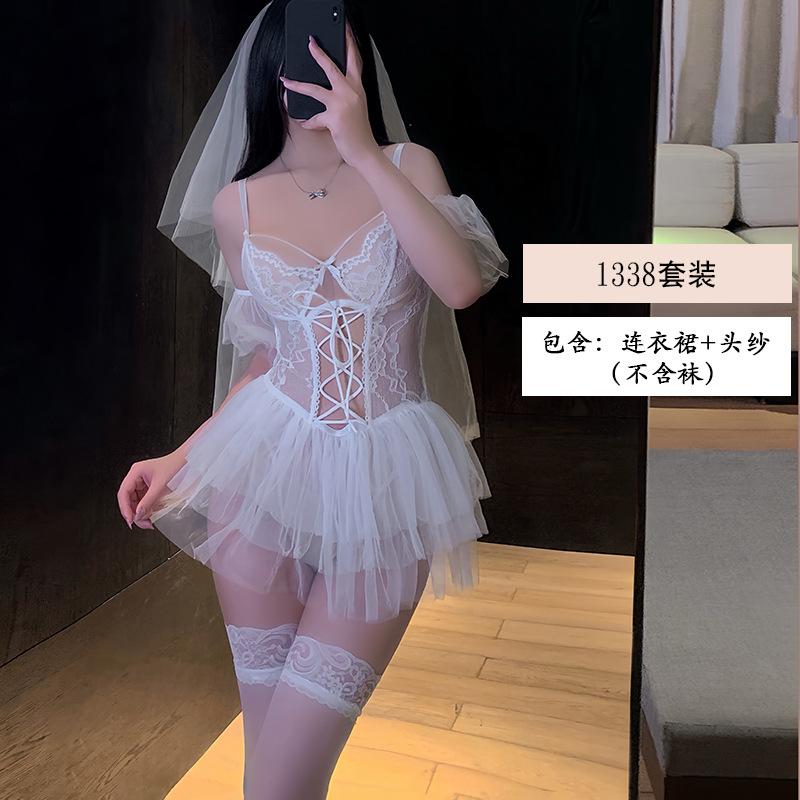 Erotic Underwear, Sexy wedding dress, one-piece dress, Pure Desire, Lace Seductive, lace-up, Slimming uniform, pajamas 1338