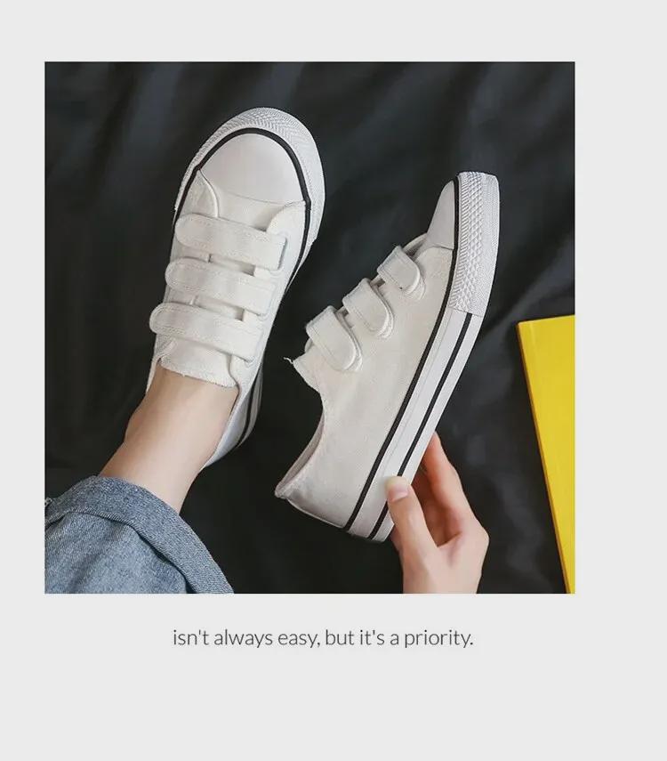 F003 Women's Trendy Low-Top Velcro Canvas Shoes - Casual Rubber Sole Sneakers