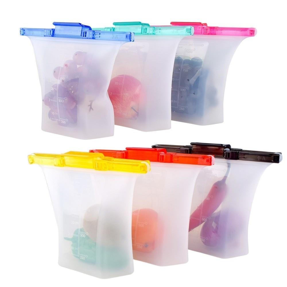 Translucent 1000ml Fresh-keeping Bag Double Lock Portable Freezer Seal Bags Food-grade Silicone Reusable Food Storage Bag Picnic