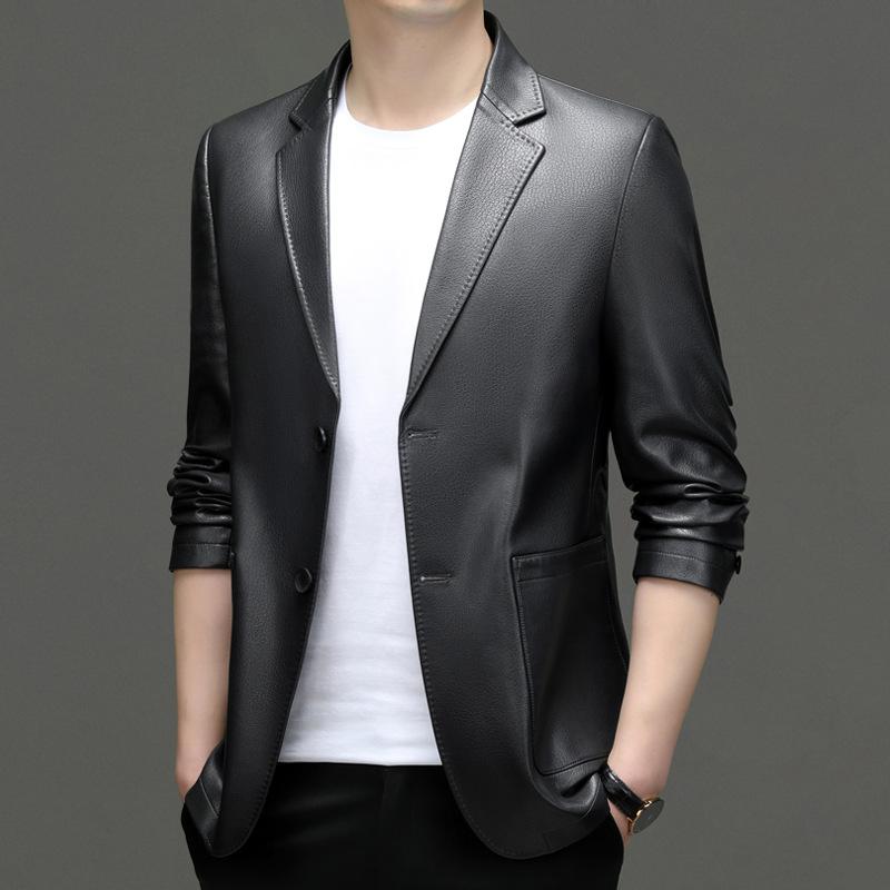 Осенне-зимняя новая одежда из натуральной кожи, мужской костюм с воротником, мужской деловой повседневный кожаный костюм без железа, тонкая куртка, мужское пальто