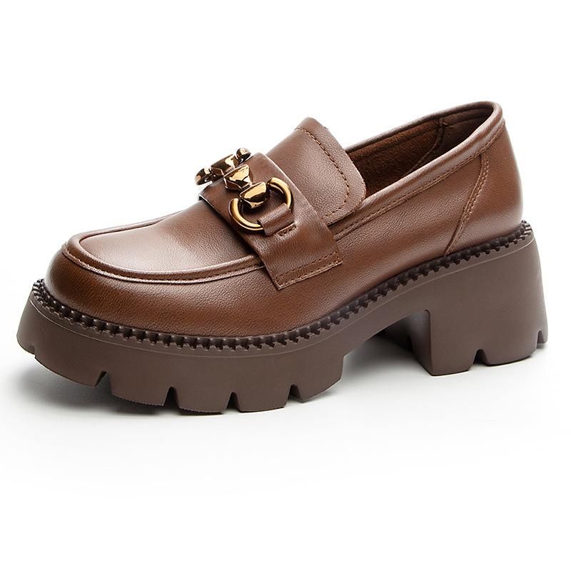 Кожаные лоферы с толстой подошвой Винтажные туфли-лоферы